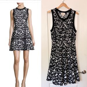 Kate Spade Black and White Floral Jacquard Fit and Flare Dress, Size Large.